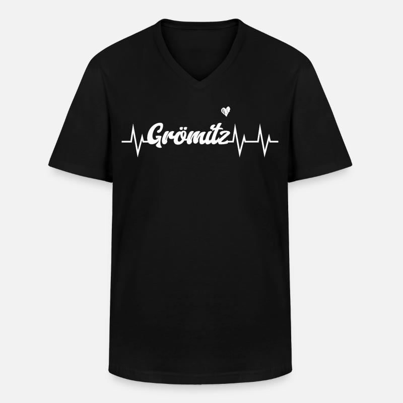 Heartbeat Grömitz - Männer-T-Shirt mit V-Ausschnitt - Schwarz