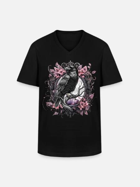 Halloween Mystical Raven Women - Men's V-Neck T-Shirt - black