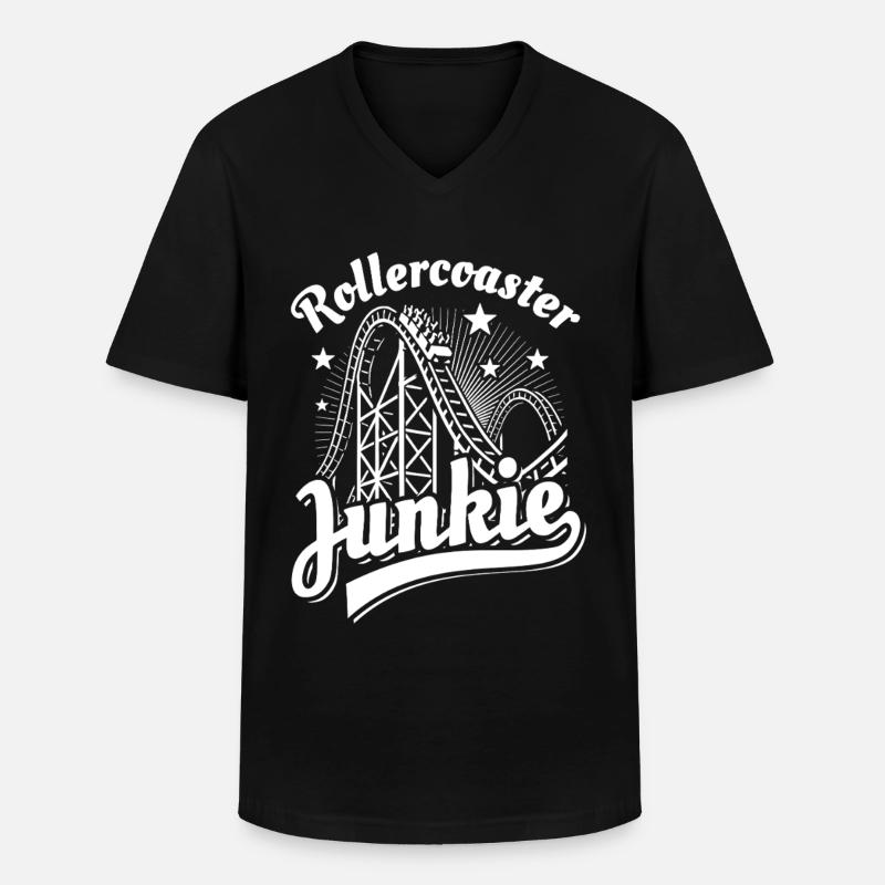 Rollercoaster Junkie - Achterbahn - Looping - Männer-T-Shirt mit V-Ausschnitt - Schwarz