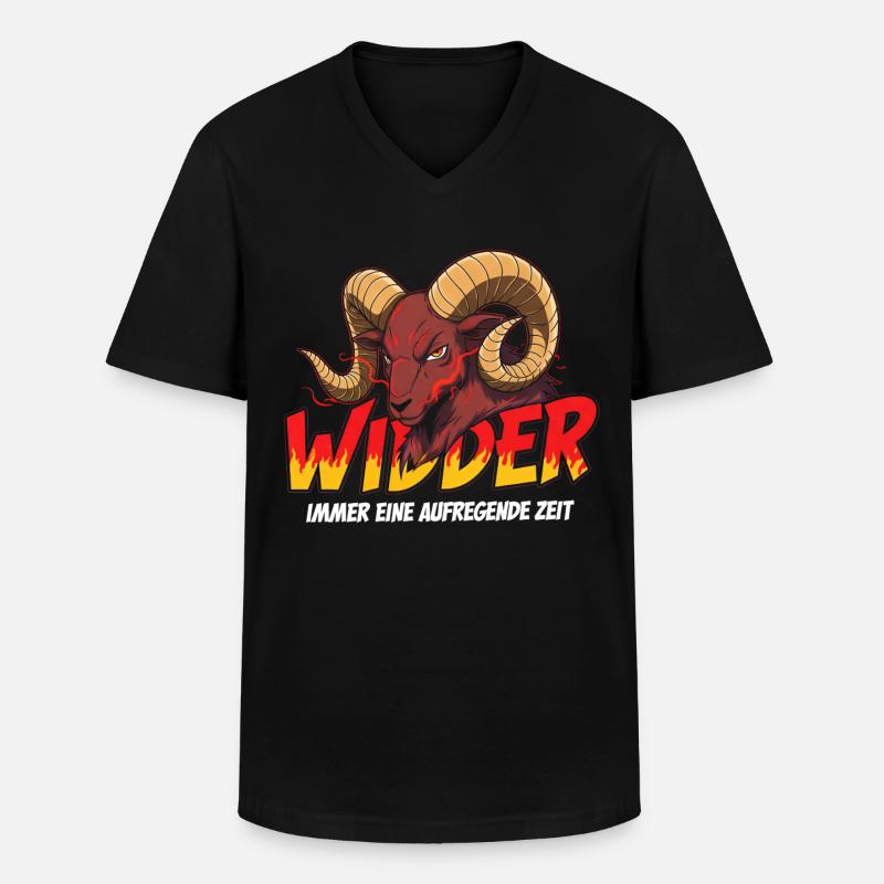Widder mit Flammen-Text - Männer-T-Shirt mit V-Ausschnitt - Schwarz