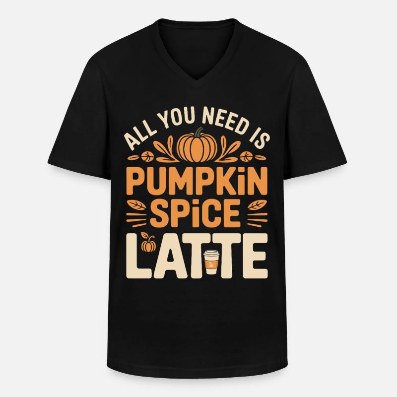 Kürbis Herbst Pumpkin Spice Latte - Männer-T-Shirt mit V-Ausschnitt - Schwarz