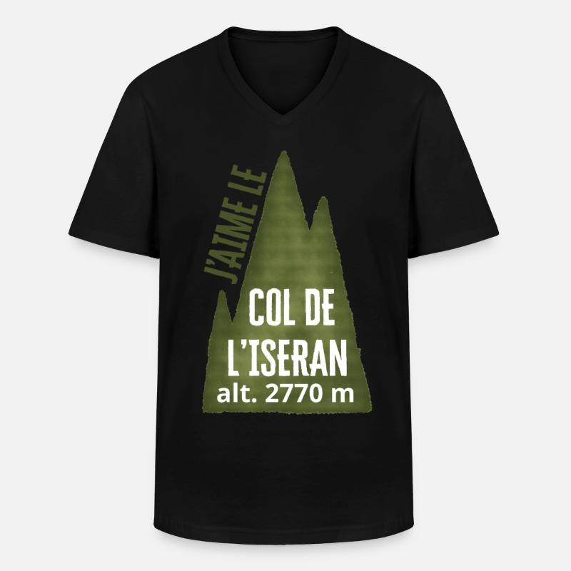 COL DE L’ISERAN ALT 2770 Meter - Männer-T-Shirt mit V-Ausschnitt - Schwarz