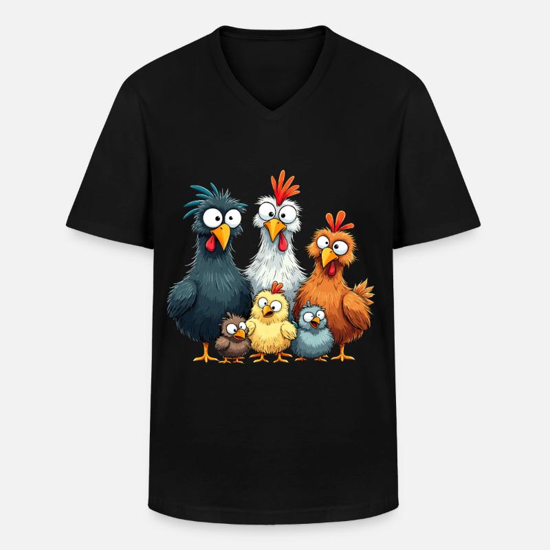 Bunte Hühnergruppe Comedy Design - Männer-T-Shirt mit V-Ausschnitt - Schwarz