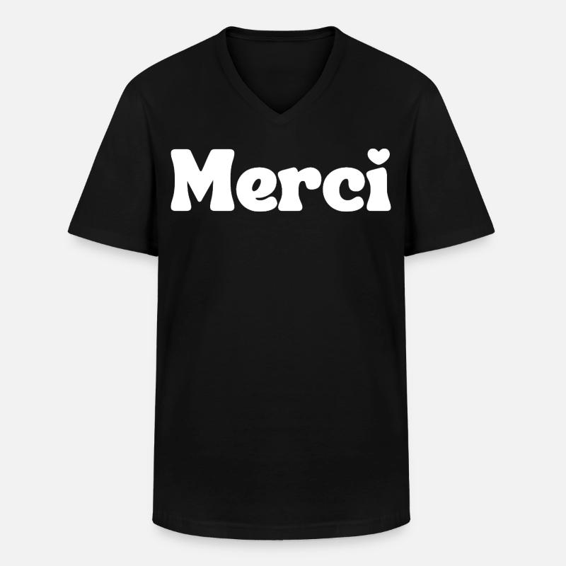 Merci - Männer-T-Shirt mit V-Ausschnitt - Schwarz