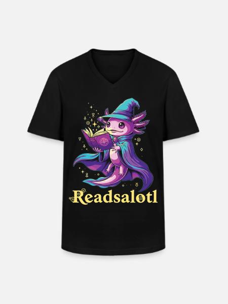 Readsalotl Axolotl Reading Mage Axolotl - Men's V-Neck T-Shirt - black