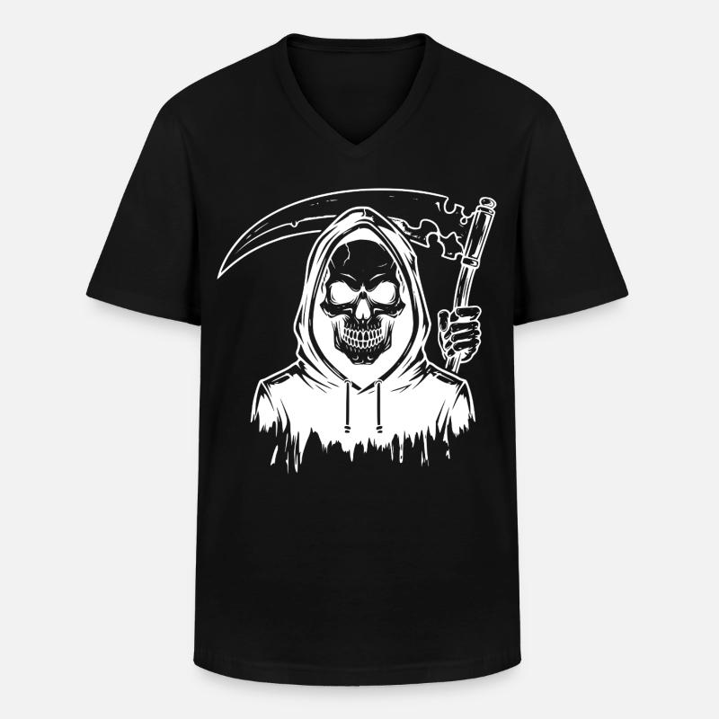 Grim Reaper Skull Design - Männer-T-Shirt mit V-Ausschnitt - Schwarz