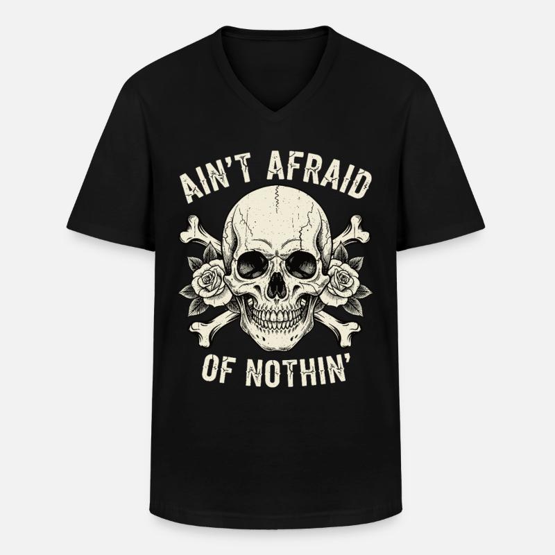 Skull mit Rosen und Slogans - Männer-T-Shirt mit V-Ausschnitt - Schwarz