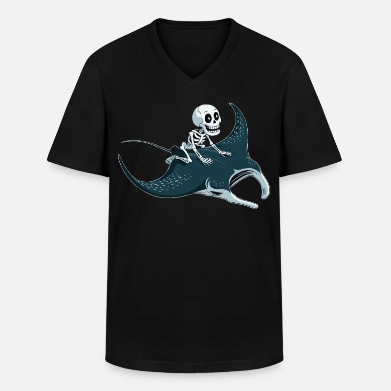 Skelett auf Mantarochen - Männer-T-Shirt mit V-Ausschnitt - Schwarz