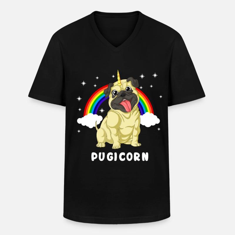 Mops Einhorn - Männer-T-Shirt mit V-Ausschnitt - Schwarz