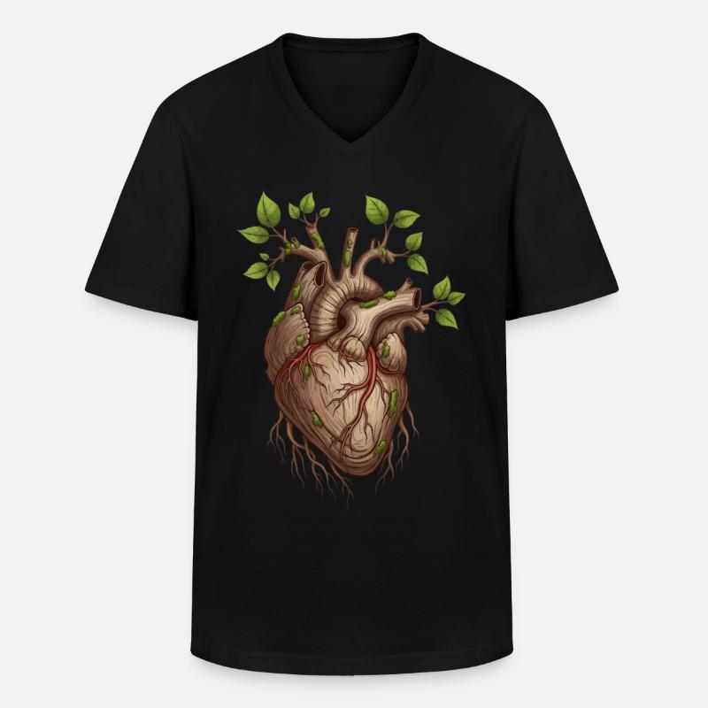 Lebendiges Baumherz - Männer-T-Shirt mit V-Ausschnitt - Schwarz