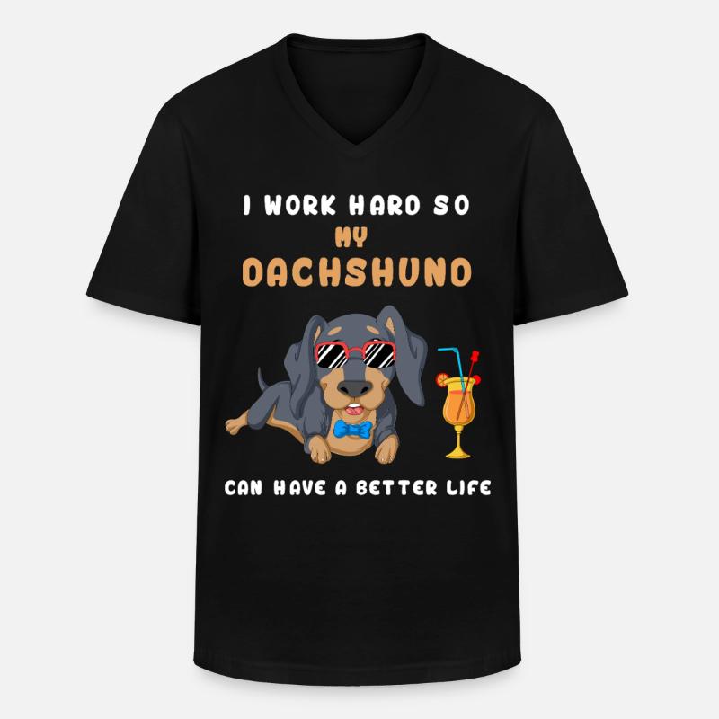 I Work Hard Dackel T-Shirt - Männer-T-Shirt mit V-Ausschnitt - Schwarz