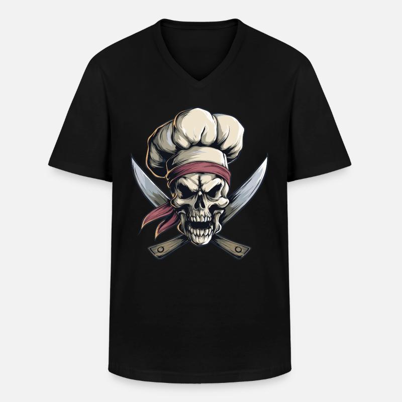 Teschio con cappello da cuoco - Maglietta da uomo classica con scollo a V - nero