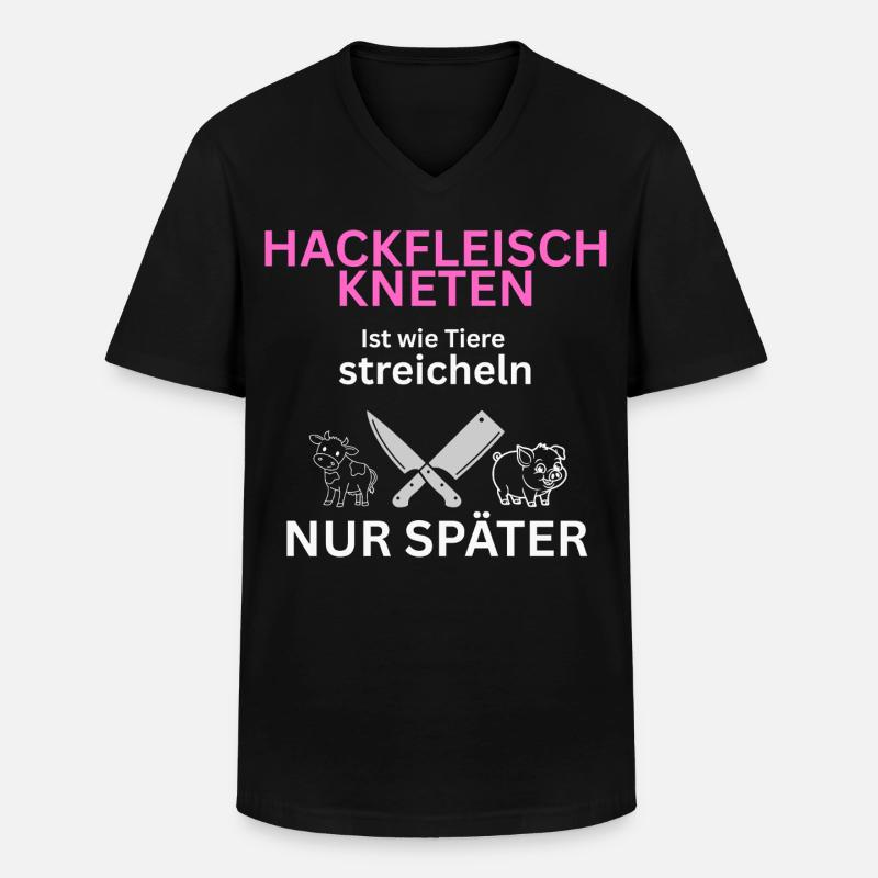 Fleisch Esser - Tiere streicheln-nur Später - Männer-T-Shirt mit V-Ausschnitt - Schwarz