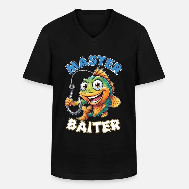 Master Baiter – Lustiger Angler Spruch - Männer-T-Shirt mit V-Ausschnitt - Schwarz