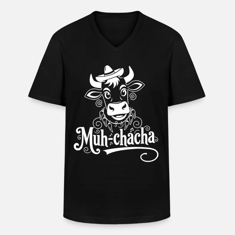Muh-ChaCha Kuh mit Schnörkeln - Männer-T-Shirt mit V-Ausschnitt - Schwarz