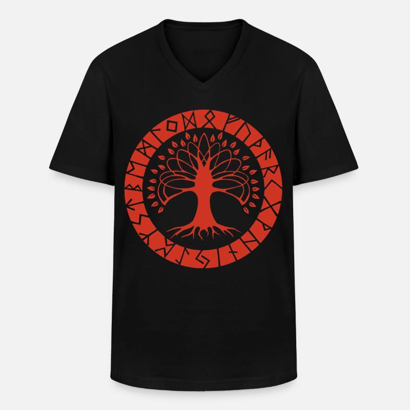 Roter Runenbaum - Männer-T-Shirt mit V-Ausschnitt - Schwarz