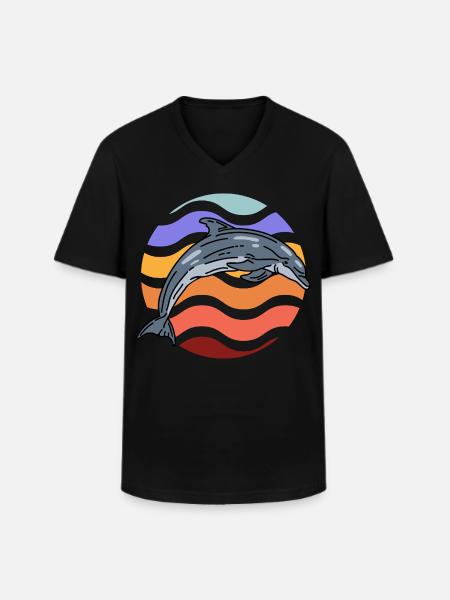 Dolphin in wave pattern - Men's V-Neck T-Shirt - black
