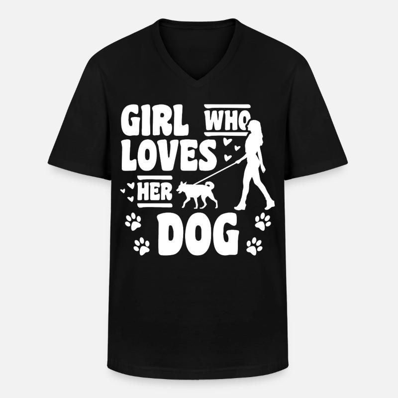 Mädchen das Hunde liebt - Männer-T-Shirt mit V-Ausschnitt - Schwarz