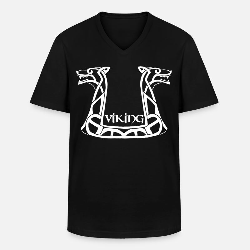 Weißer Wikinger-Drache - Männer-T-Shirt mit V-Ausschnitt - Schwarz