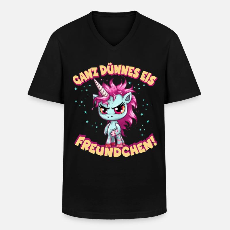 Wütendes Einhorn mit pinker Mähne - Männer-T-Shirt mit V-Ausschnitt - Schwarz
