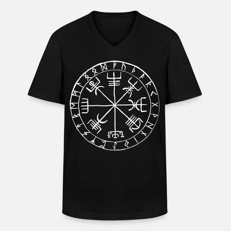 Vegvísir Runen Kompass Wikinger Symbol Design - Männer-T-Shirt mit V-Ausschnitt - Schwarz