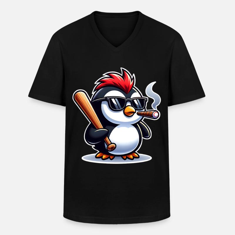 Pinguin  - Männer-T-Shirt mit V-Ausschnitt - Schwarz