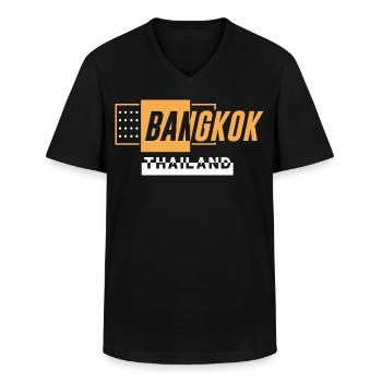 Chemise de voyage Bangkok Thaïlande - T-shirt col V Homme - noir - Devant - AI Model Male 178 dark (178cm)