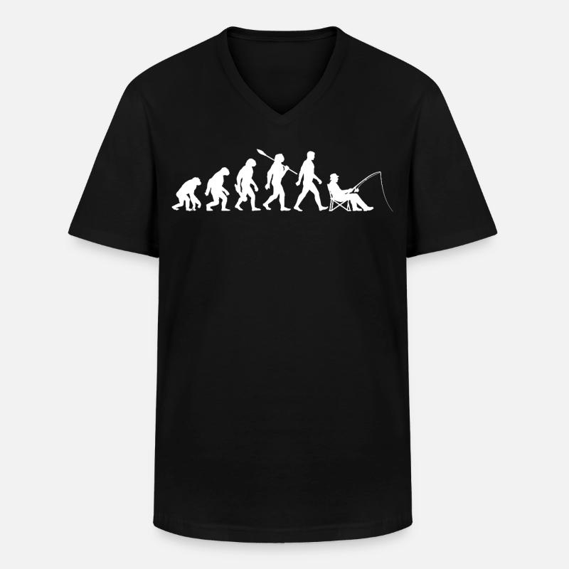 Evolution - Pêcheur, Cadeau de pêche - T-shirt col V Homme - noir