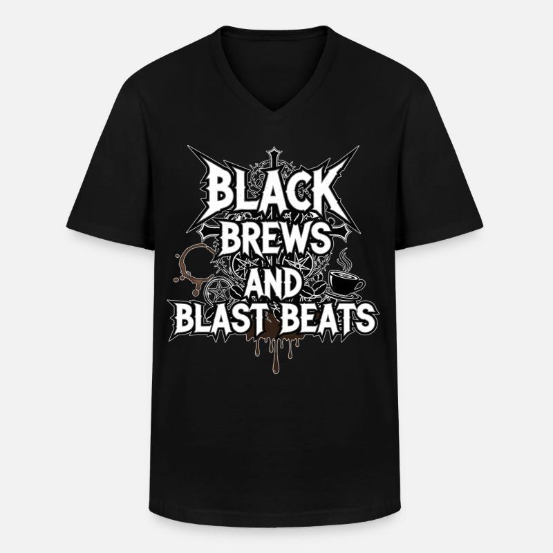 Black Brews and Blast Beats - Männer-T-Shirt mit V-Ausschnitt - Schwarz