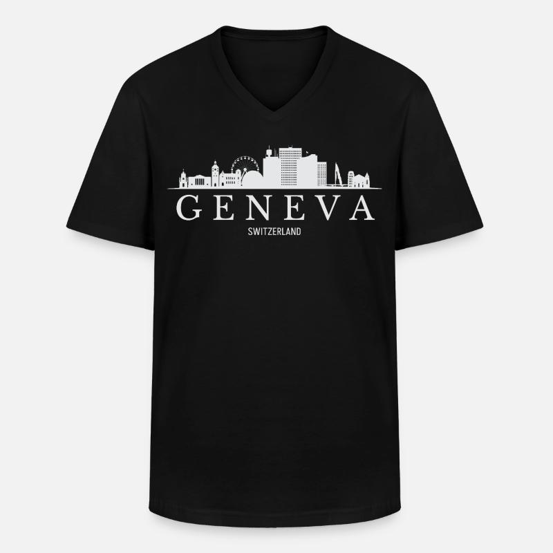 Genfer Skyline, Genf, Schweiz - Männer-T-Shirt mit V-Ausschnitt - Schwarz