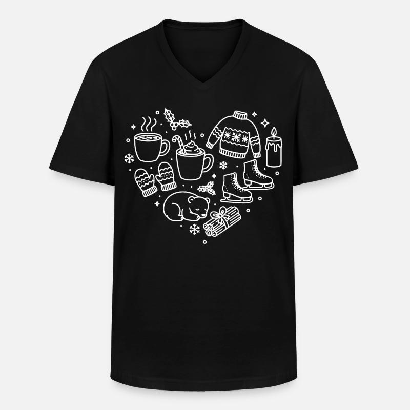 Winter Herz  - Männer-T-Shirt mit V-Ausschnitt - Schwarz