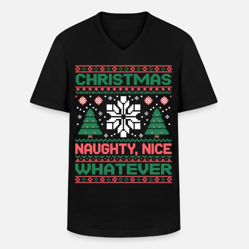 Weihnachts Pixel Sweat Naughty Nice Whatever - Männer-T-Shirt mit V-Ausschnitt - Schwarz