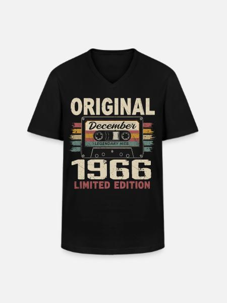 Fødselsdagsgave december 1966 - Klassisk herre T-shirt med V-udskæring - sort