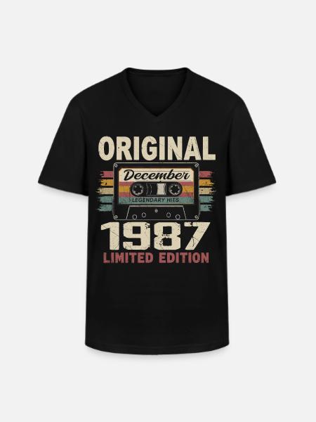 December 1987 Birthday Gift - Men's V-Neck T-Shirt - black