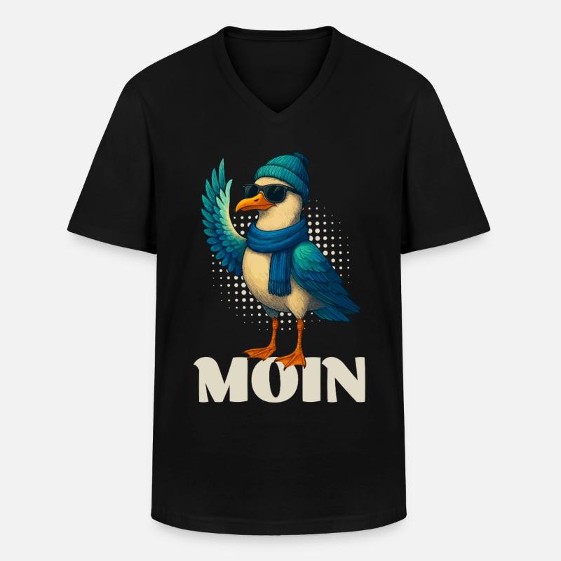 Coole Möwe - Moin - Männer-T-Shirt mit V-Ausschnitt - Schwarz