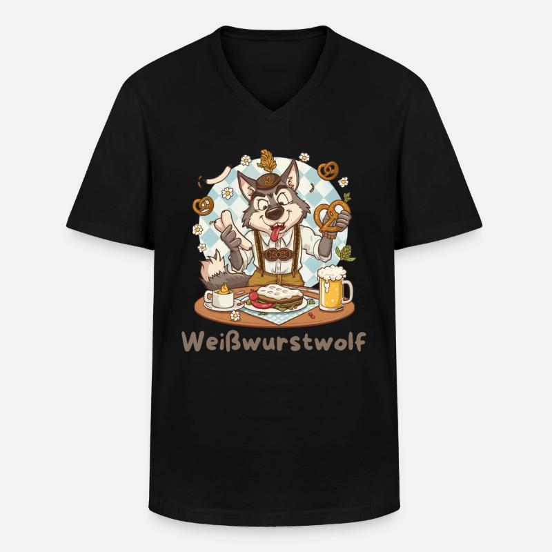 Weißwurstwolf Kochheld Bavarian - Männer-T-Shirt mit V-Ausschnitt - Schwarz