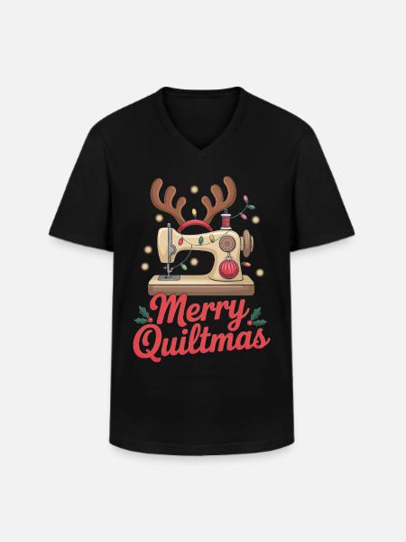 Merry Quiltmas Couture festive Père Noël Noël - T-shirt col V Homme - noir