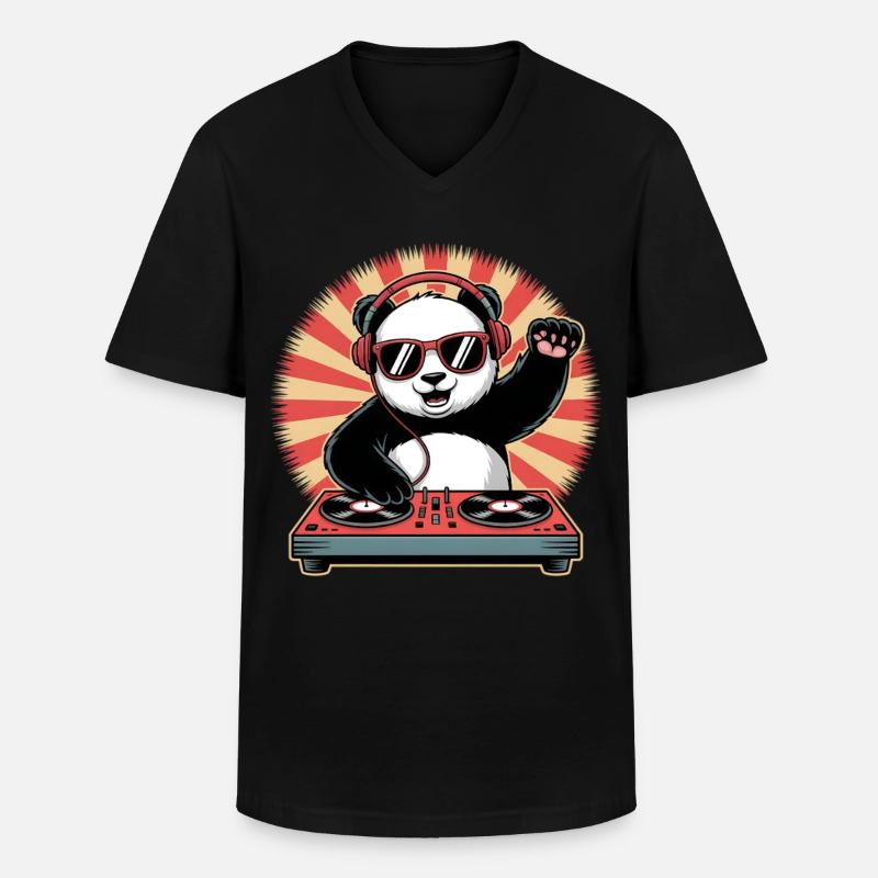 Panda DJ mit Kopfhörern - Männer-T-Shirt mit V-Ausschnitt - Schwarz