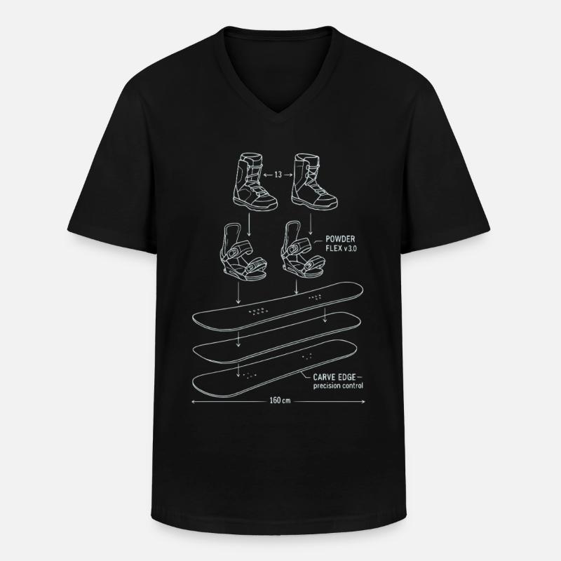 Snowboard Blueprint Technik Design - Männer-T-Shirt mit V-Ausschnitt - Schwarz