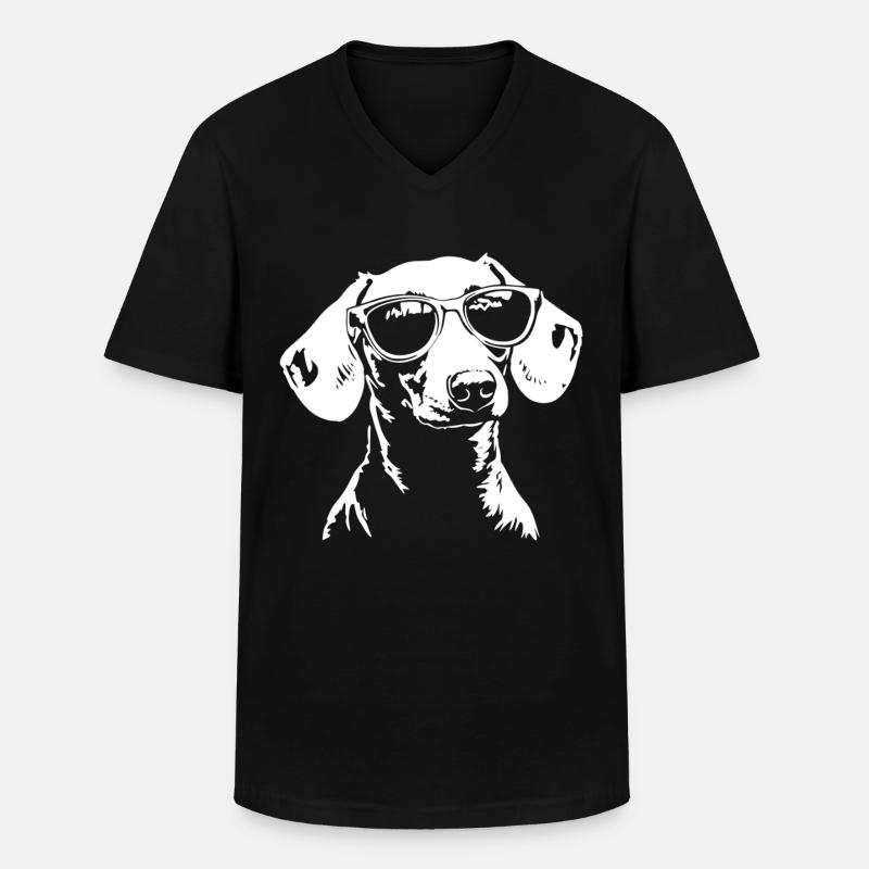 Dackel Sonnenbrille - Männer-T-Shirt mit V-Ausschnitt - Schwarz
