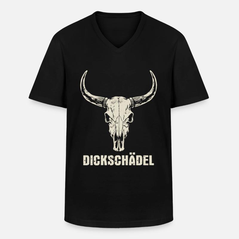 Stierkopf Schädel mit Hörnern - Dickschädel - Männer-T-Shirt mit V-Ausschnitt - Schwarz