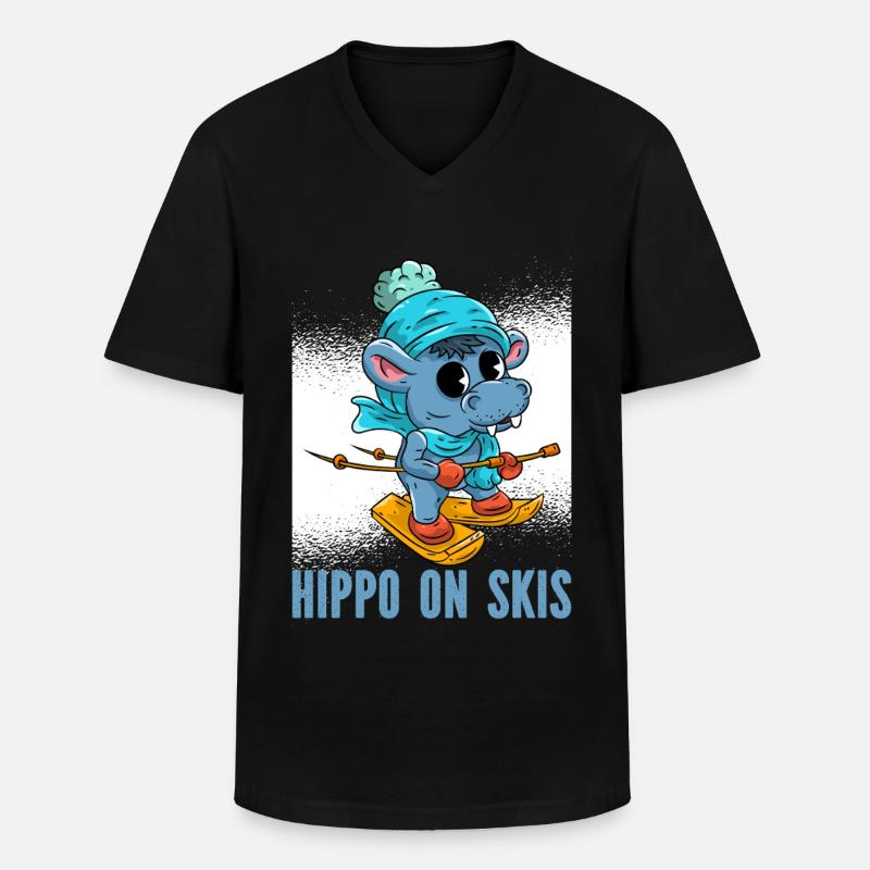 Nilpferd Ski  - Männer-T-Shirt mit V-Ausschnitt - Schwarz