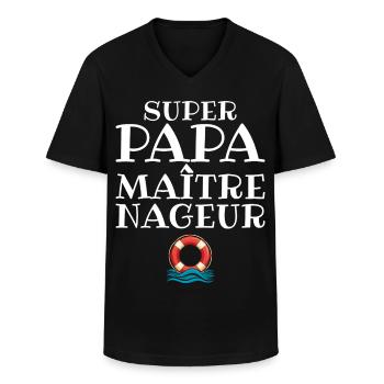 MNS Super Papa Maitre Nageur Sauveteur - T-shirt col V Homme - noir - Devant - AI Model Male 178 dark (178cm)