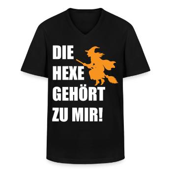Die Hexe gehört zu mir! Lustiges Hexen Halloween - Männer-T-Shirt mit V-Ausschnitt - Schwarz - Vorne - AI Model Male 178 dark (178cm)