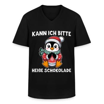 Pingouin au chocolat chaud au chapeau de Père Noël - T-shirt col V Homme - noir - Devant - AI Model Male 178 dark (178cm)