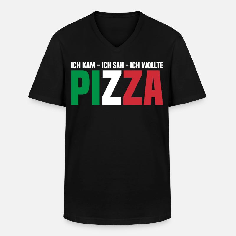 Pizza Essen - Männer-T-Shirt mit V-Ausschnitt - Schwarz