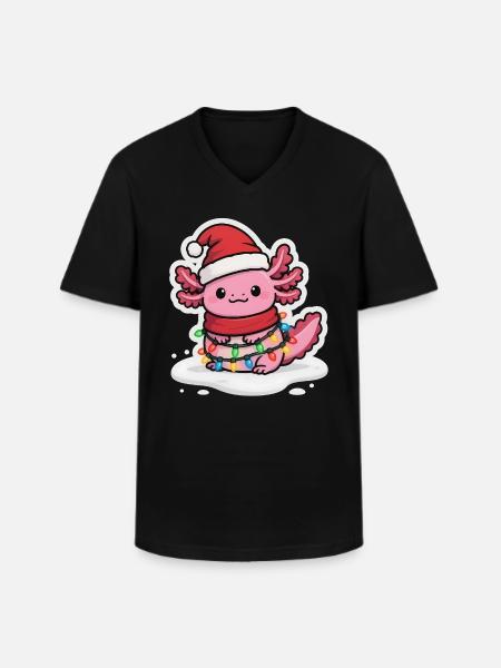 Funny Axolotl Christmas - Men's V-Neck T-Shirt - black