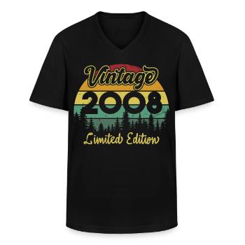 Vintage 2008 Vintage Cadeau d’anniversaire Rétro - T-shirt col V Homme - noir - Devant - AI Model Male 178 dark (178cm)
