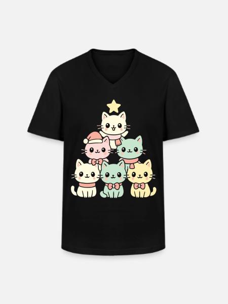 Cats Christmas Tree – Cute Xmas Cats - Men's V-Neck T-Shirt - black