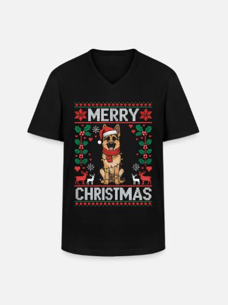 German Shepherd Christmas Gift Xmas - Men's V-Neck T-Shirt - black